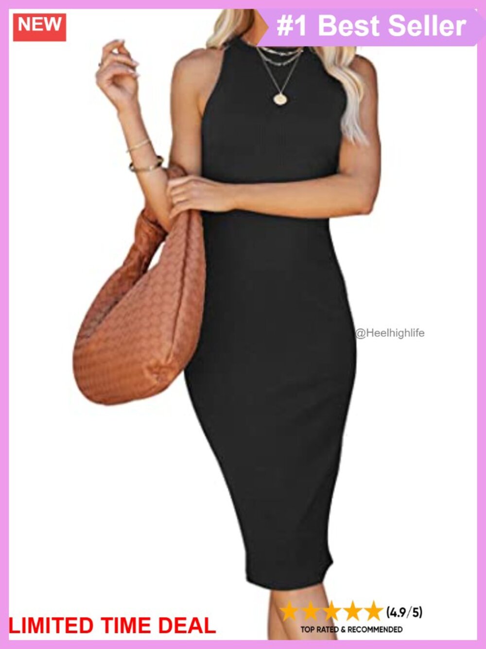 Ribbed Bodycon Midi Dress Sleeveless Tank Summer Casual